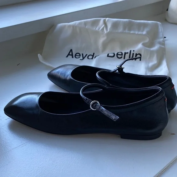 Aeyde Uma Black Nappa Leather Mary Jane ballerina flat Shoes - Picture 9 of 16